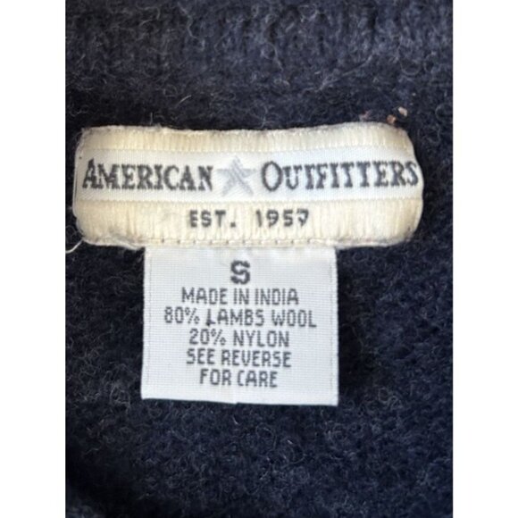 Vintage American Outfitters Cable Knit Navy Roll Neck Wool Sweater Boy's Size S - Picture 3 of 5